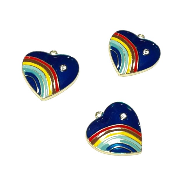 DIJE ESMALTADO CORAZON - ARCOIRIS 24MM - AZUL  (IG-A)