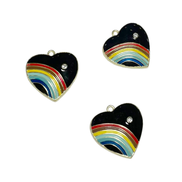 DIJE ESMALTADO CORAZON - ARCOIRIS 24MM - NEGRO