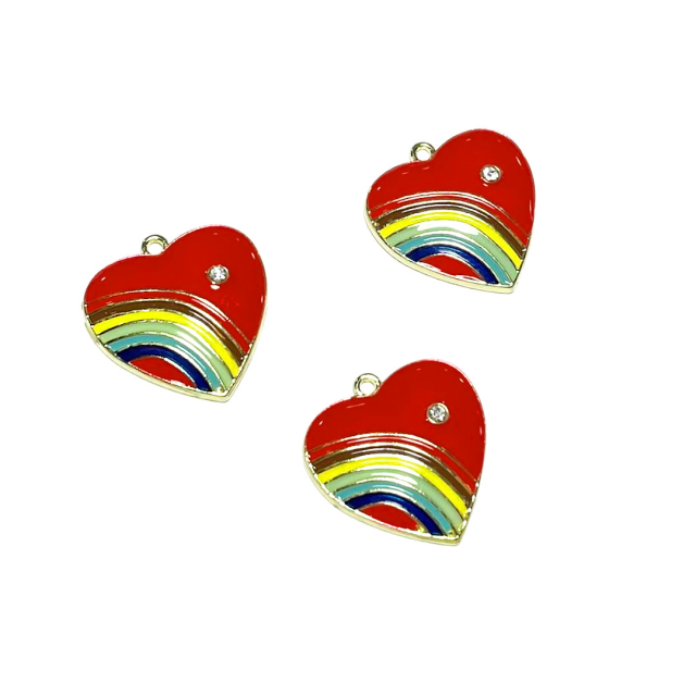 DIJE ESMALTADO CORAZON - ARCOIRIS 24MM - ROJO