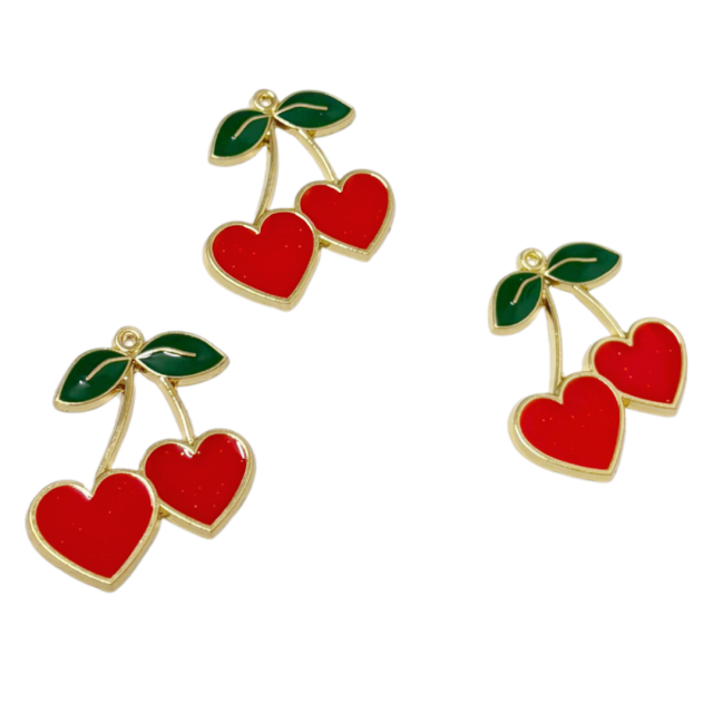 DIJE ESMALTADO FRUTA CEREZA 30X27MM - CORAZON