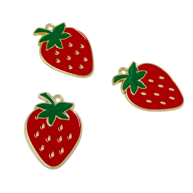 DIJE ESMALTADO FRUTA FRUTILLA 28X20MM
