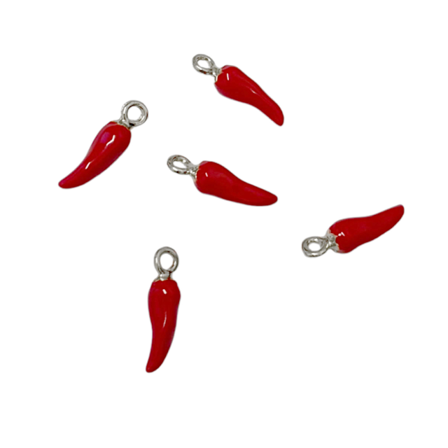 DIJE ESMALTADO FRUTA PIMIENTO - AJI 14X5MM (PLATEADO)