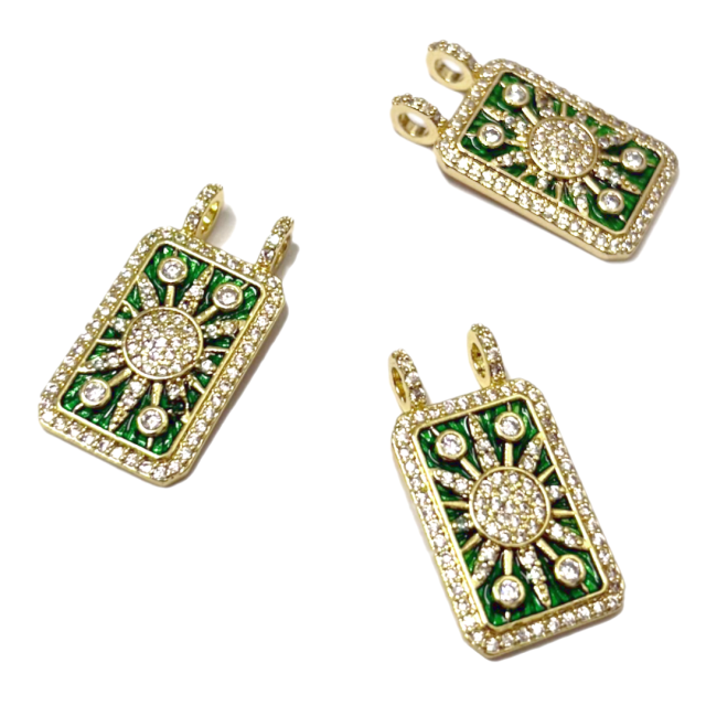 DIJE SOL MEDALLA 22X15MM - BAÑO DE ORO (VERDE)