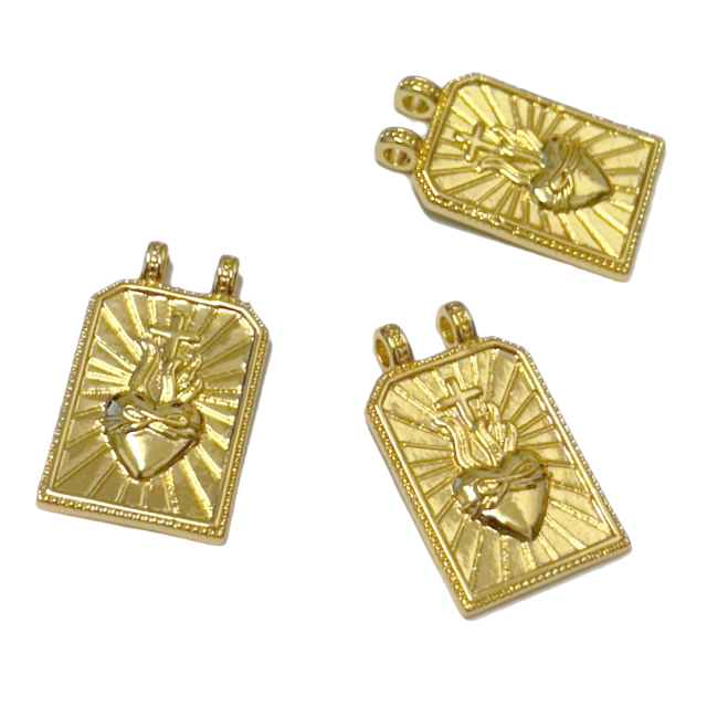 DIJE CORAZON MEDALLA 24X18MM - BAÑO DE ORO