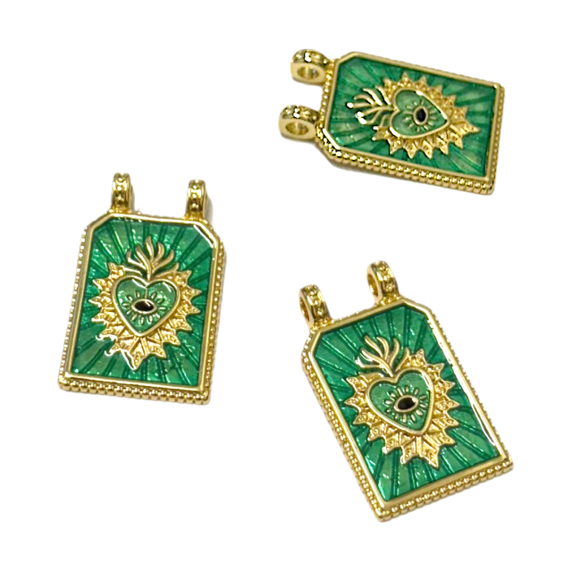 DIJE CORAZON MEDALLA 23X17MM - BAÑO DE ORO (VERDE)