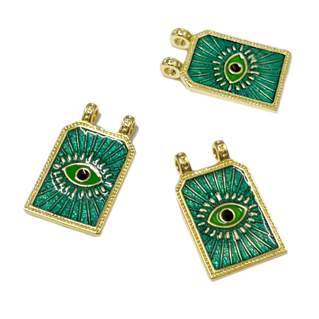 DIJE OJO MEDALLA 24X18MM - BAÑO DE ORO (VERDE)