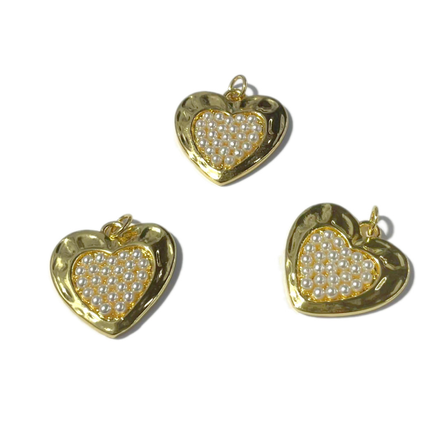 DIJE CORAZON CON PERLAS 20MM - BAÑO DE ORO