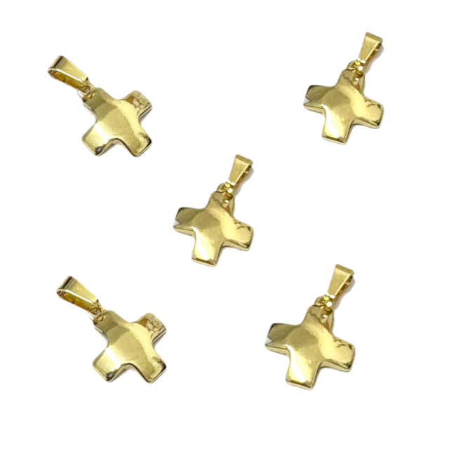 CRUZ 15MM - ACERO BAÑO DE ORO