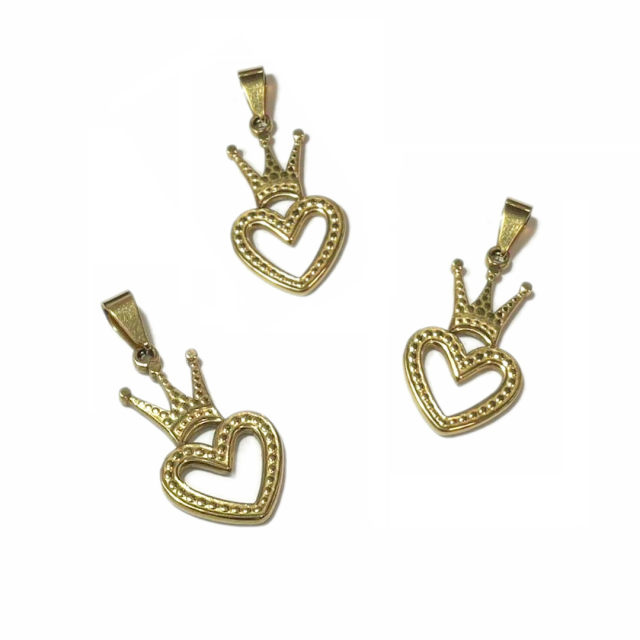 DIJE CORAZON CORONA 25X16MM - ACERO DORADO