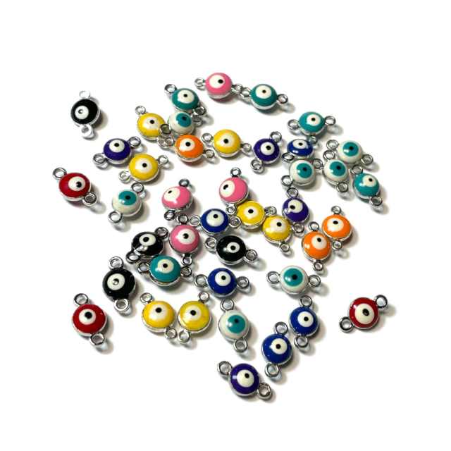 DIJE OJO TURCO 6MM DOBLE ENGANCHE PLATEADO - COLORES SURTIDOS