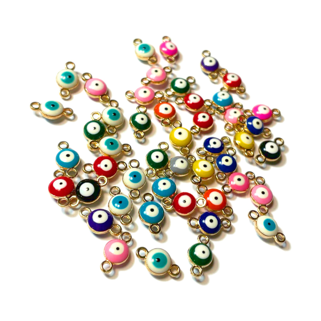 DIJE OJO TURCO 6MM DOBLE ENGANCHE DORADO - COLORES SURTIDOS