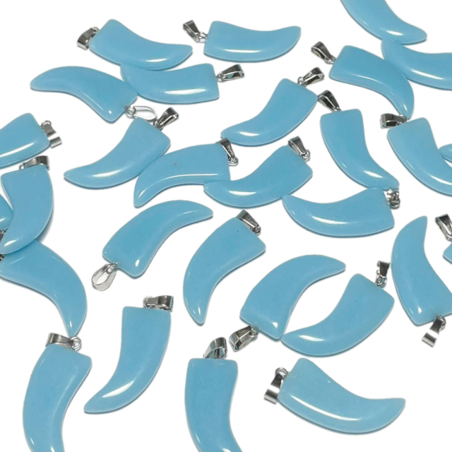 DIJE DE PIEDRA COLMILLO 33X15CM - TURQUESA (TEÑIDA)