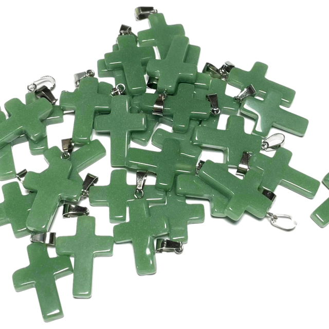 DIJE DE PIEDRA CRUZ 25X18MM - VERDE (TEÑIDA)