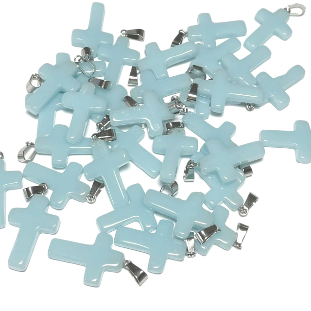 DIJE DE PIEDRA CRUZ 25X18MM - CELESTE (TEÑIDA)