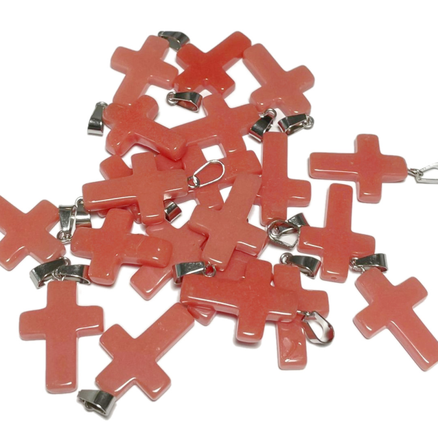 DIJE DE PIEDRA CRUZ 25X18MM - ROJO SALMON (TEÑIDA)