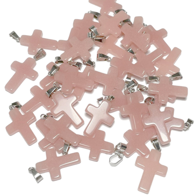 DIJE DE PIEDRA CRUZ 25X18MM - ROSADO (TEÑIDA)