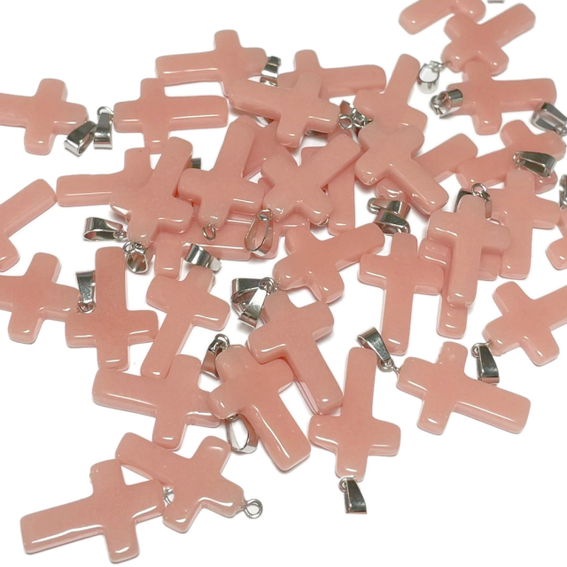 DIJE DE PIEDRA CRUZ 25X18MM - SALMON (TEÑIDAS)