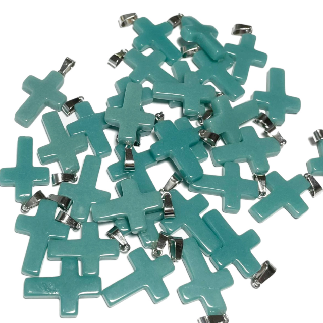 DIJE DE PIEDRA CRUZ 25X18MM - PETROLEO (TEÑIDA)