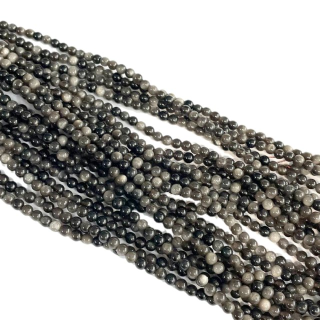 PIEDRAS BOLITAS 4MM - OBSIDIANA PLATEADA