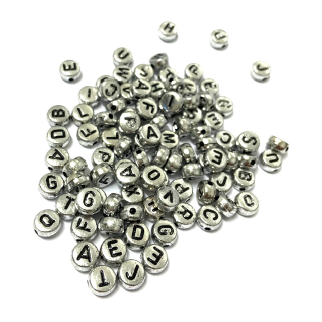 CUENTAS LETRAS 7X4MM - PLATEADO