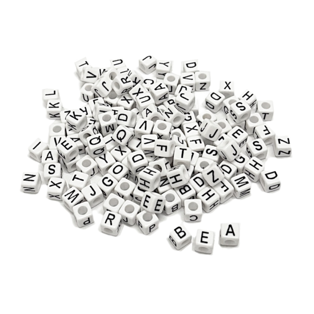 CUENTAS LETRAS 7MM  (4MM INTERIOR) - CUBOS FONDO BLANCO