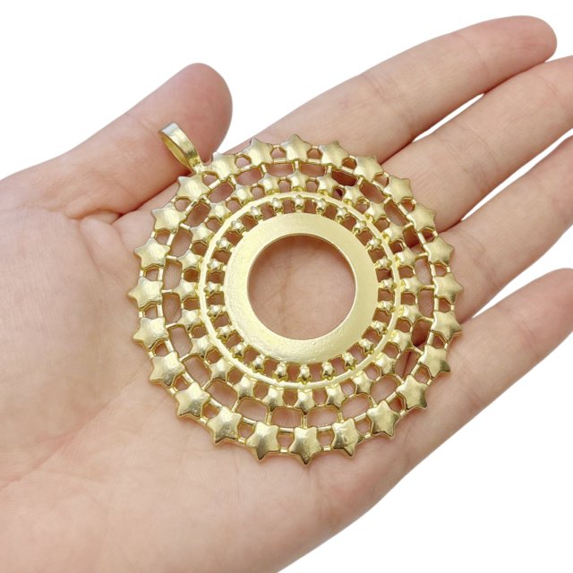 DIJE MEDALLA CIRCULO ESTRELLAS XL 66MM - DORADO MATE
