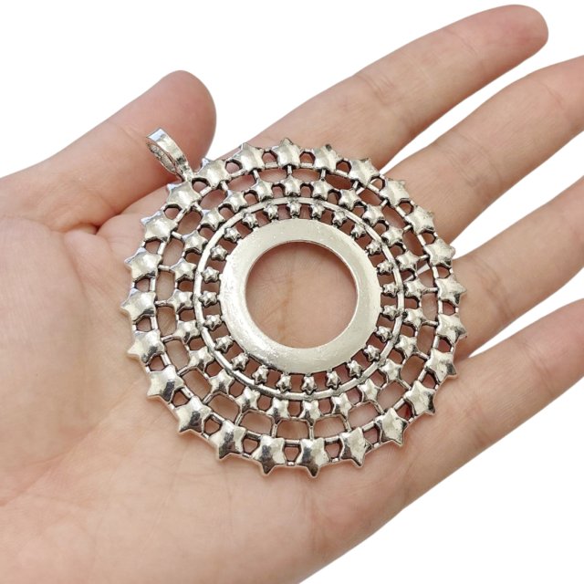 DIJE MEDALLA CIRCULO ESTRELLAS XL 66MM -NIQUEL
