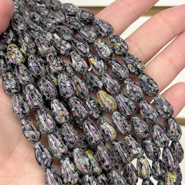 CRISTAL CHECO NEGRO ROSADO LAGRIMA 13X8MM (X TIRA)