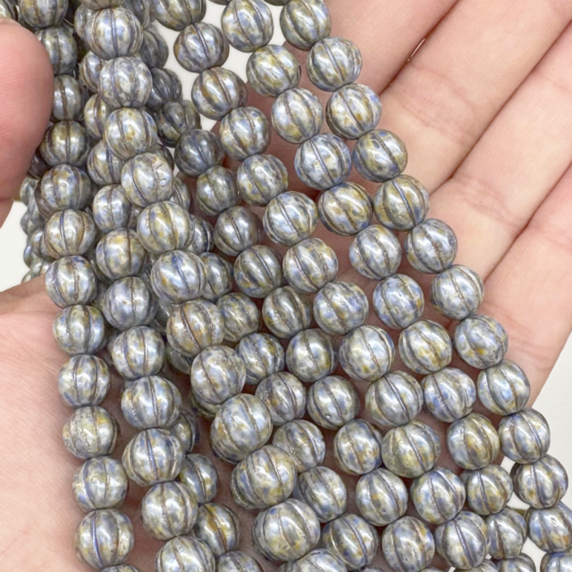 CRISTAL CHECO CELESTE GRIS BOLITA RAYADA 8MM (X TIRA)