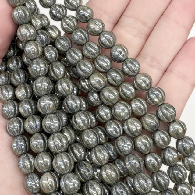 CRISTAL CHECO VERDE GRIS BOLITA RAYADA 8MM (X TIRA)