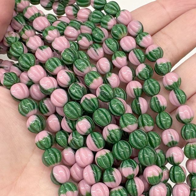 CRISTAL CHECO VERDE ROSADO BOLITA RAYADA 8MM (X TIRA)