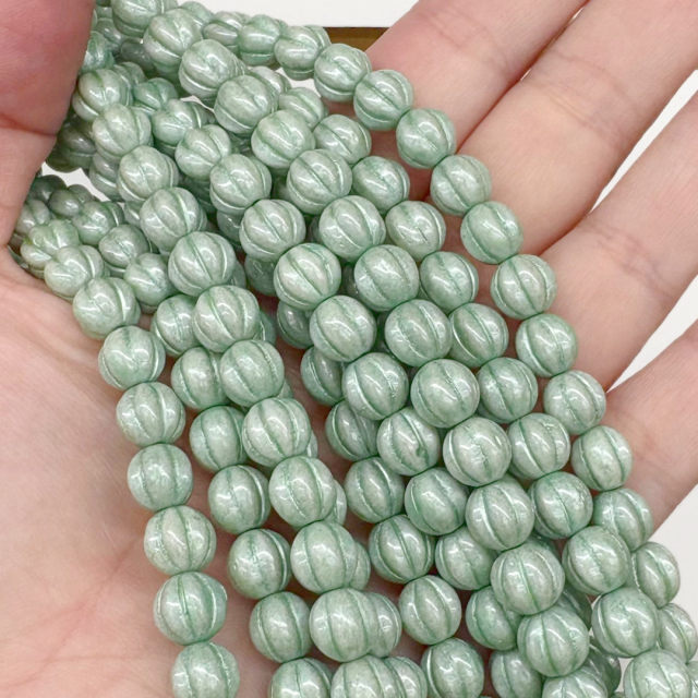 CRISTAL CHECO VERDE AGUA BOLITA RAYADA 8MM (X TIRA)