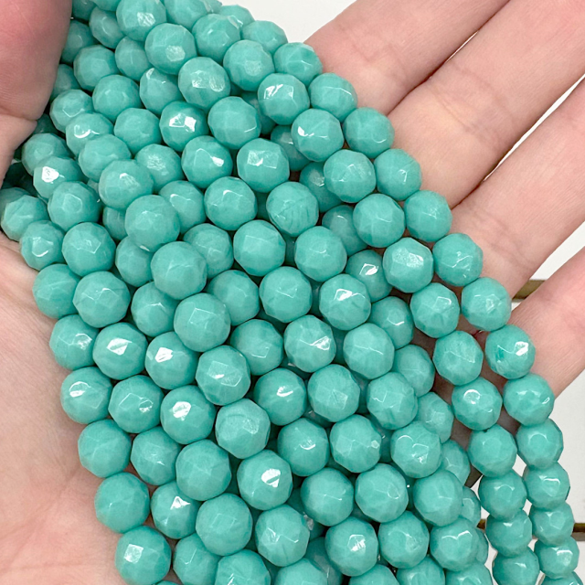 CRISTAL CHECO FACETADO 8MM VERDE AGUA BOLITA (X TIRA)