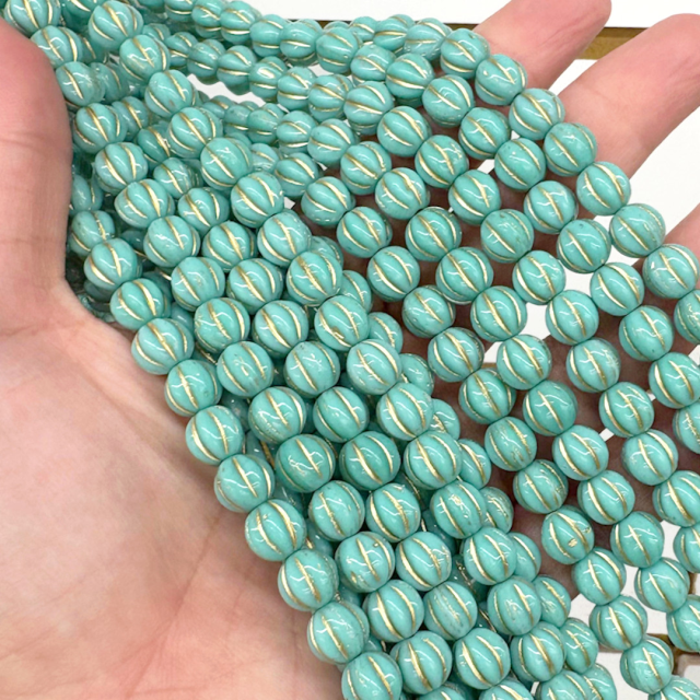 CRISTAL CHECO VERDE AGUA BOLITA RAYADA 8MM (X TIRA)