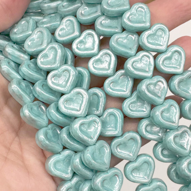 CRISTAL CHECO VERDE AGUA CORAZON 12X14MM (X TIRA)