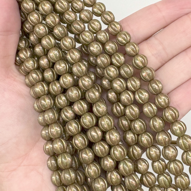 CRISTAL CHECO DORADO BOLITA RAYADA 8MM (X TIRA)