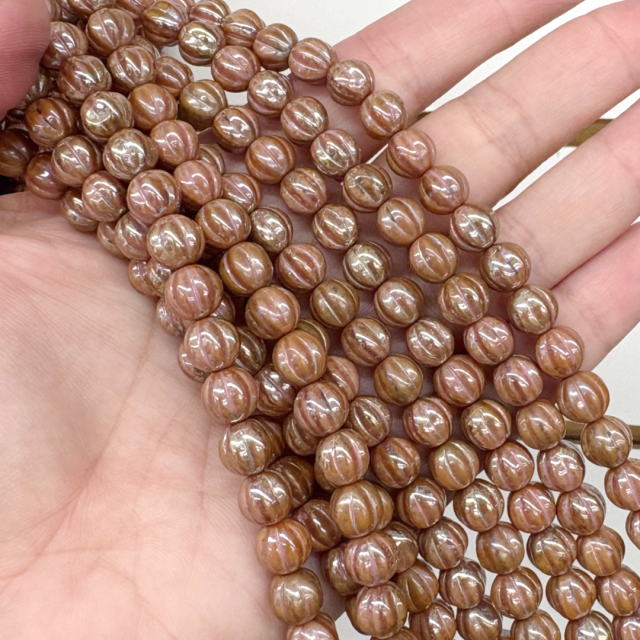 CRISTAL CHECO COBRE - ROSA BOLITA RAYADA 8MM (X TIRA)