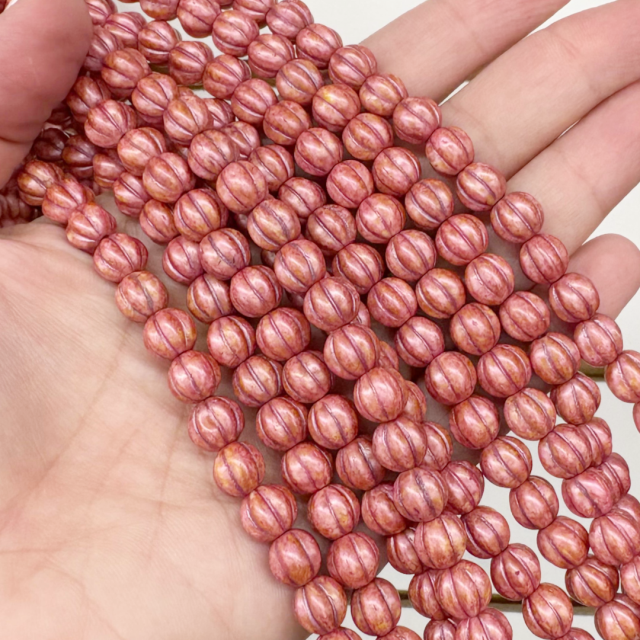 CRISTAL CHECO ROSADO BOLITA RAYADA 8MM (X TIRA)