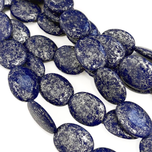 CRISTAL CHECO AZUL JASPEADO OVAL 24X19MM (X TIRA)