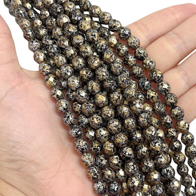 CRISTAL CHECO FACETADO 8MM JASPEADO NEGRO - DORADO (X TIRA)