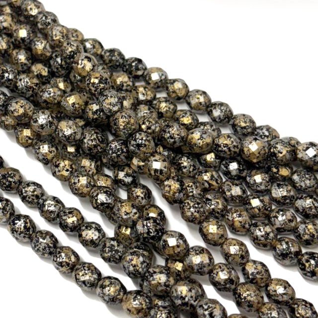 CRISTAL CHECO FACETADO 8MM JASPEADO NEGRO - DORADO (X TIRA)
