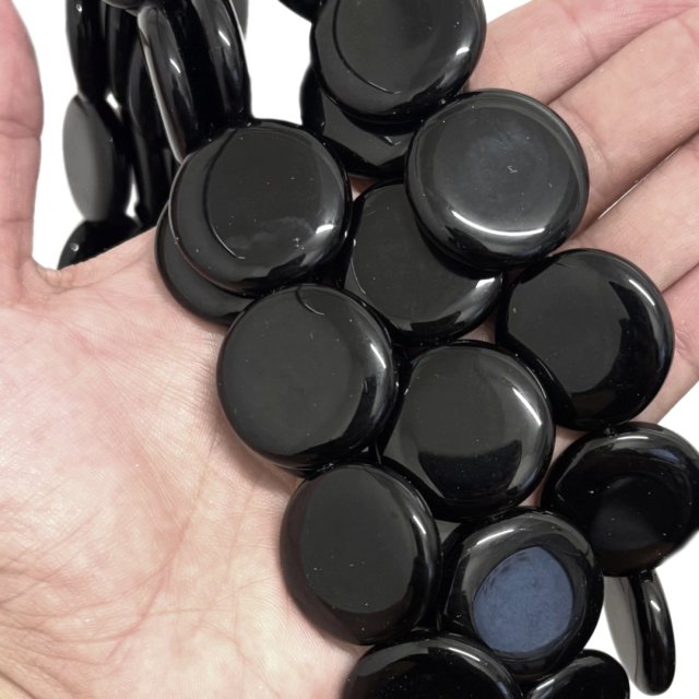 CRISTAL CHECO NEGRO CIRCULO 27X7MM (X TIRA)