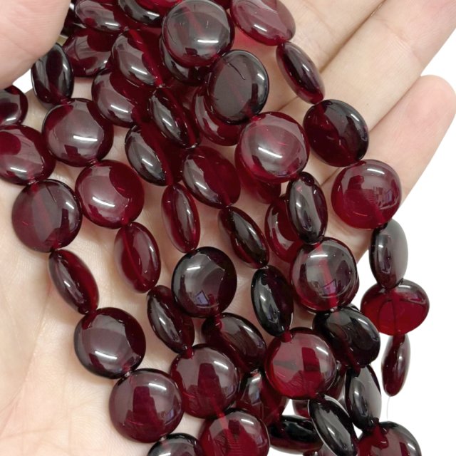 CRISTAL CHECO BORDEAUX ROJO CIRCULO 14MM (X TIRA)