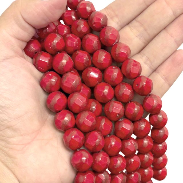 CRISTAL CHECO ROJO BOLITA FACETADA 12MM (X TIRA) - DOBLE AGUJERO