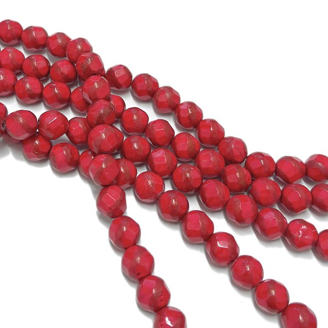 CRISTAL CHECO ROJO BOLITA FACETADA 12MM (X TIRA) - DOBLE AGUJERO