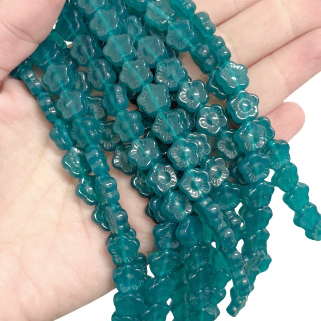 CRISTAL CHECO VERDE AGUA - TURQUESA FLOR 10MM (X TIRA)
