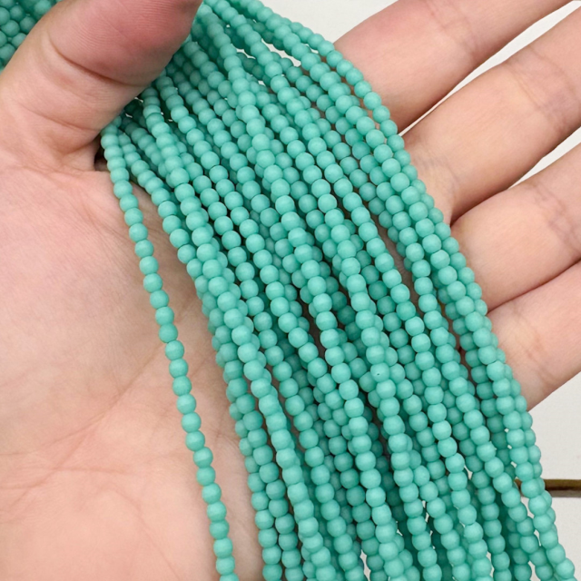 CRISTAL CHECO BOLITA 3MM VERDE AGUA MATE (X TIRA)