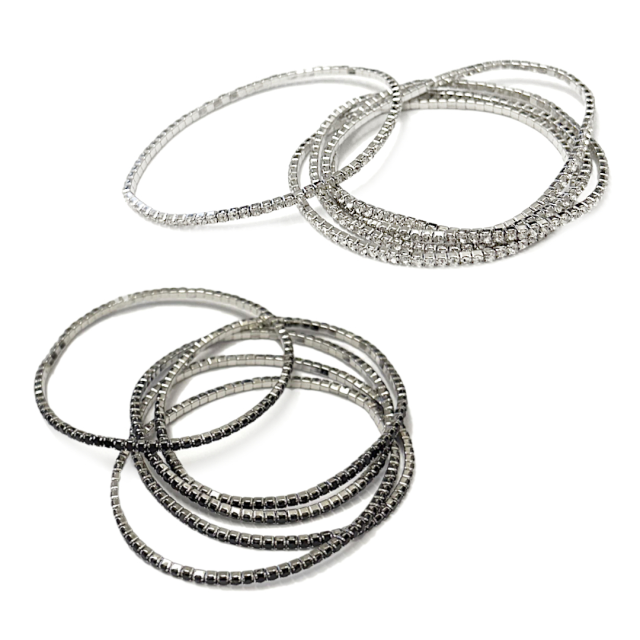 PULSERAS STRASS ELASTICA 2MM - PLATEADO