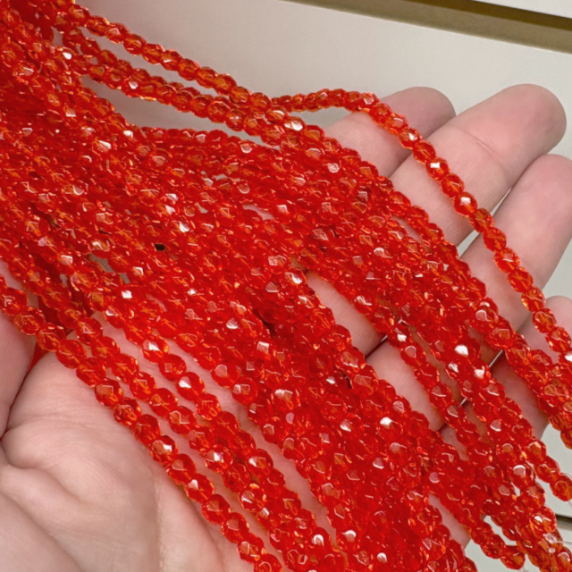 CRISTAL CHECO FACETADO 4MM TRANSPARENTE ROJO CLARO (X TIRA)