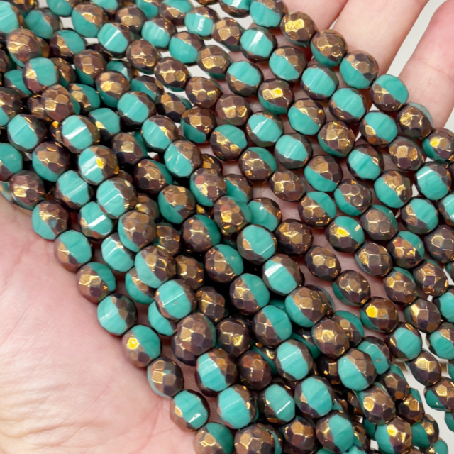 CRISTAL CHECO FACETADO 8MM BICOLOR VERDE AGUA (X TIRA)